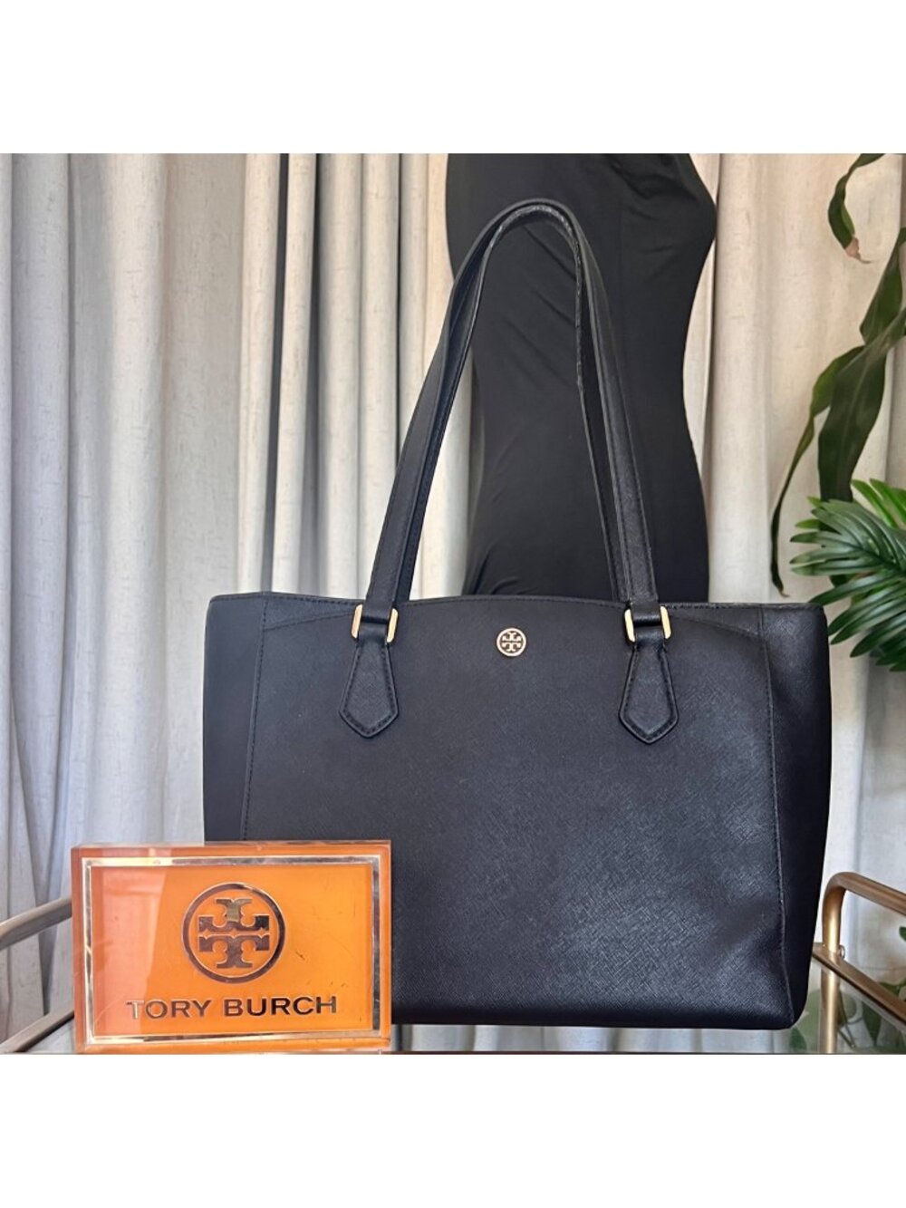 Tory Burch Black Stefano Leather Robinson Shoulder Bag